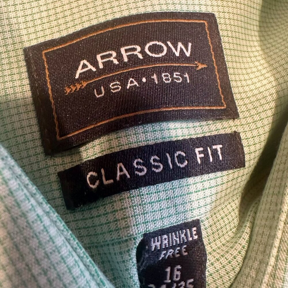 Arrow Classic Fit Long Sleeve Green Check Men's Shirt (Size 16 | 34/35)